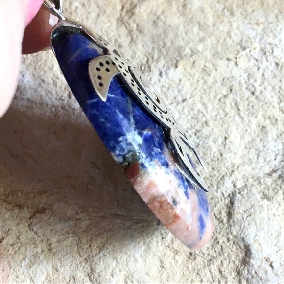 ORANGE SODALITE artisan sterling silver turtle pendant NWT - Picture 4 of 5